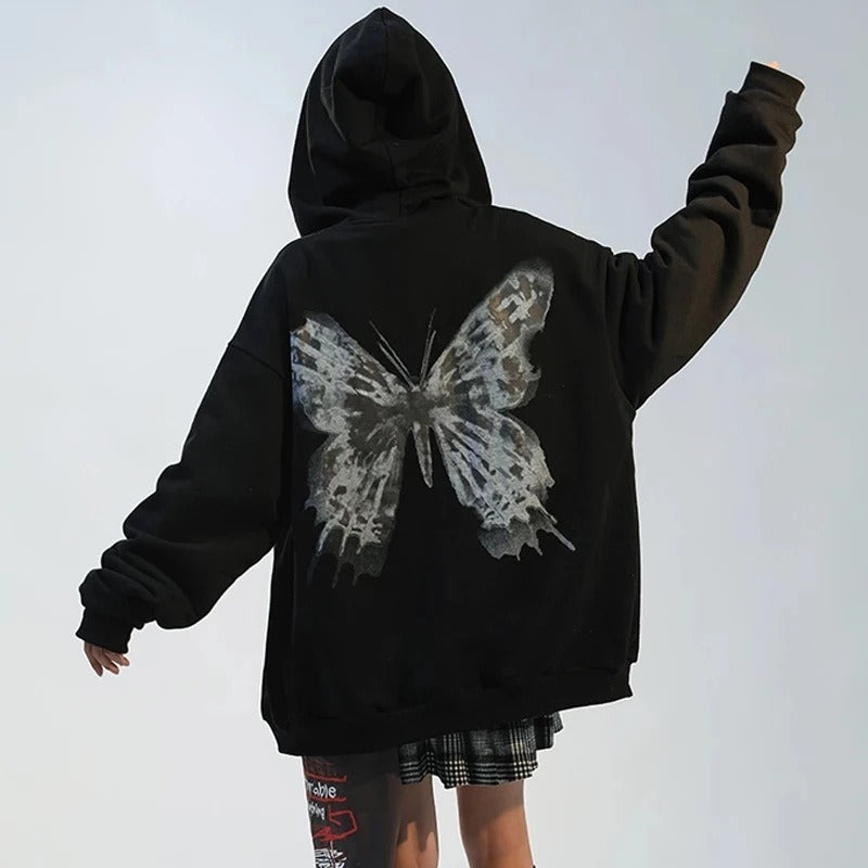 NEXT STREET Y2K Gothic Butterfly Hoodie